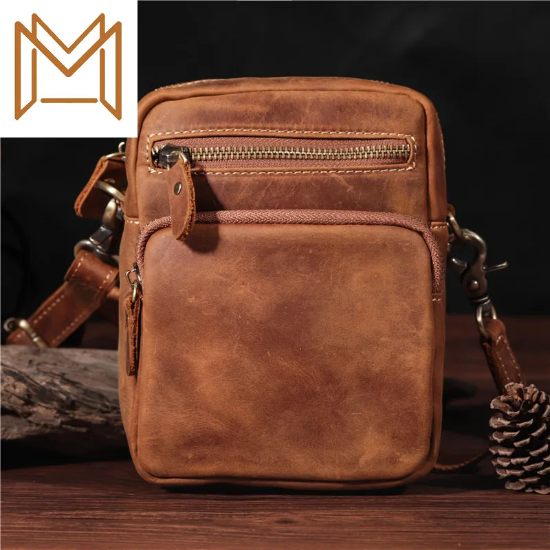 

Crazy Horsehide Concise Man Small Layer Cowhide Pocket Capacity Clothes Belt Genuine Leather Male Package Motion