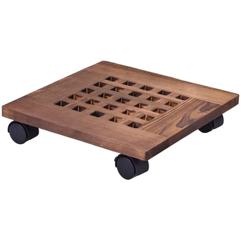 

12 Inch Rolling Wooden Planter Caddy Potted Plant Stand with Wheels Square Flower Pot Rack Indoor Planter Trolley