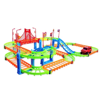 

74PCS 3D Two-layer Spiral Track Roller Coaster Toy Electric Rail Car for Child Kids Gift NIN668