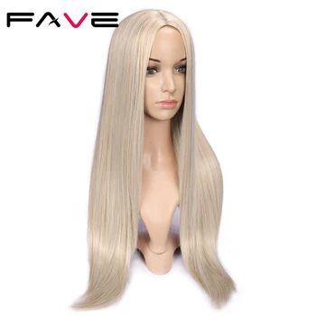 FAVE Long Straight Pure Light Brown Blonde Long Synthetic Wigs for White /Black Women 22 Inch Middle Part Can be Cosplay Wigs 2