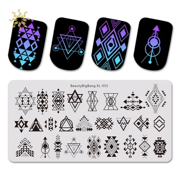 

BEAUTYBIGBANG Rectangle Geometry Stamping Template Geometric Triangles Circles Line Pattern Manicure Nail Art Stamp Image Plate