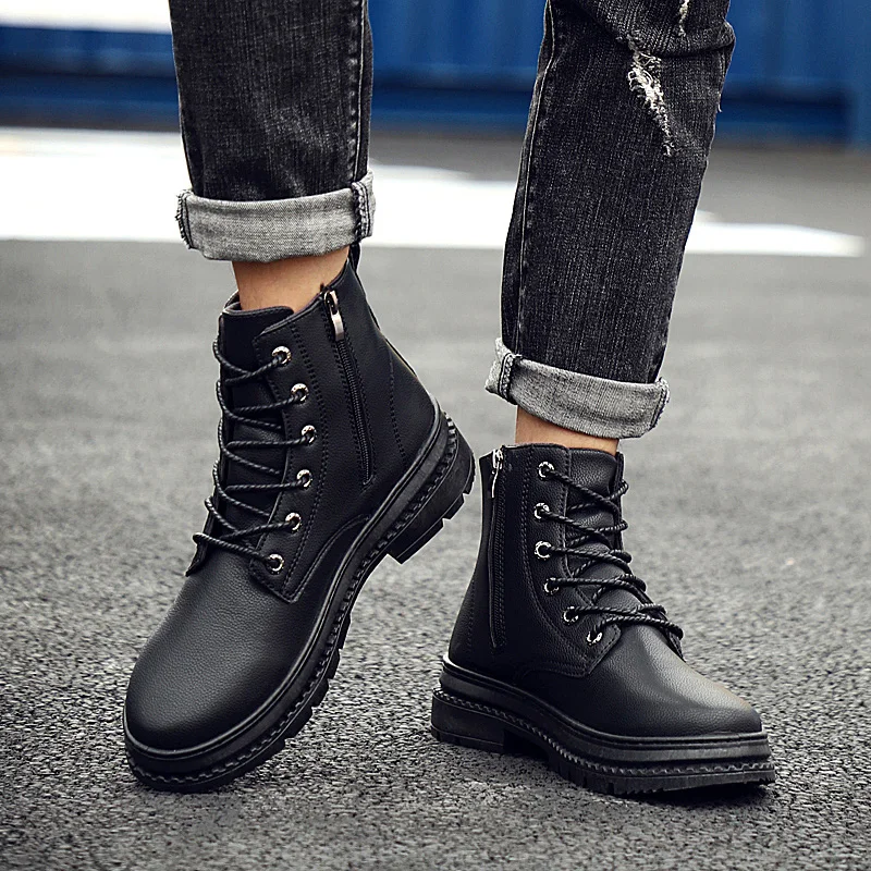 

2019 NEW PU Martin boots men Korean version trend versatile black ankle boots men with British style leather work boots