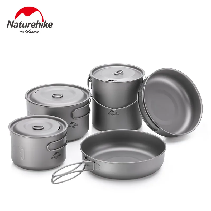 

Naturehike Titanium Cookware Camping Pot Frying Pan Fold Portable Outdoor Titanium Pot Pan Titanium Tableware Camping Equipment