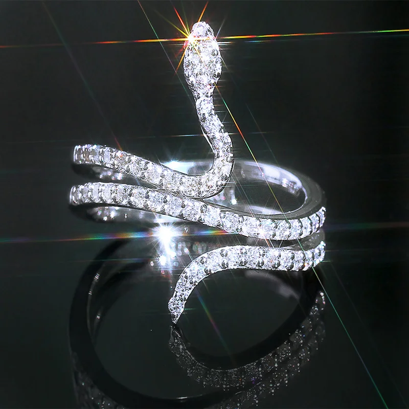 Huitan модные тренды животных Змея женское кольцо серебряного цвета Bling CZ камень