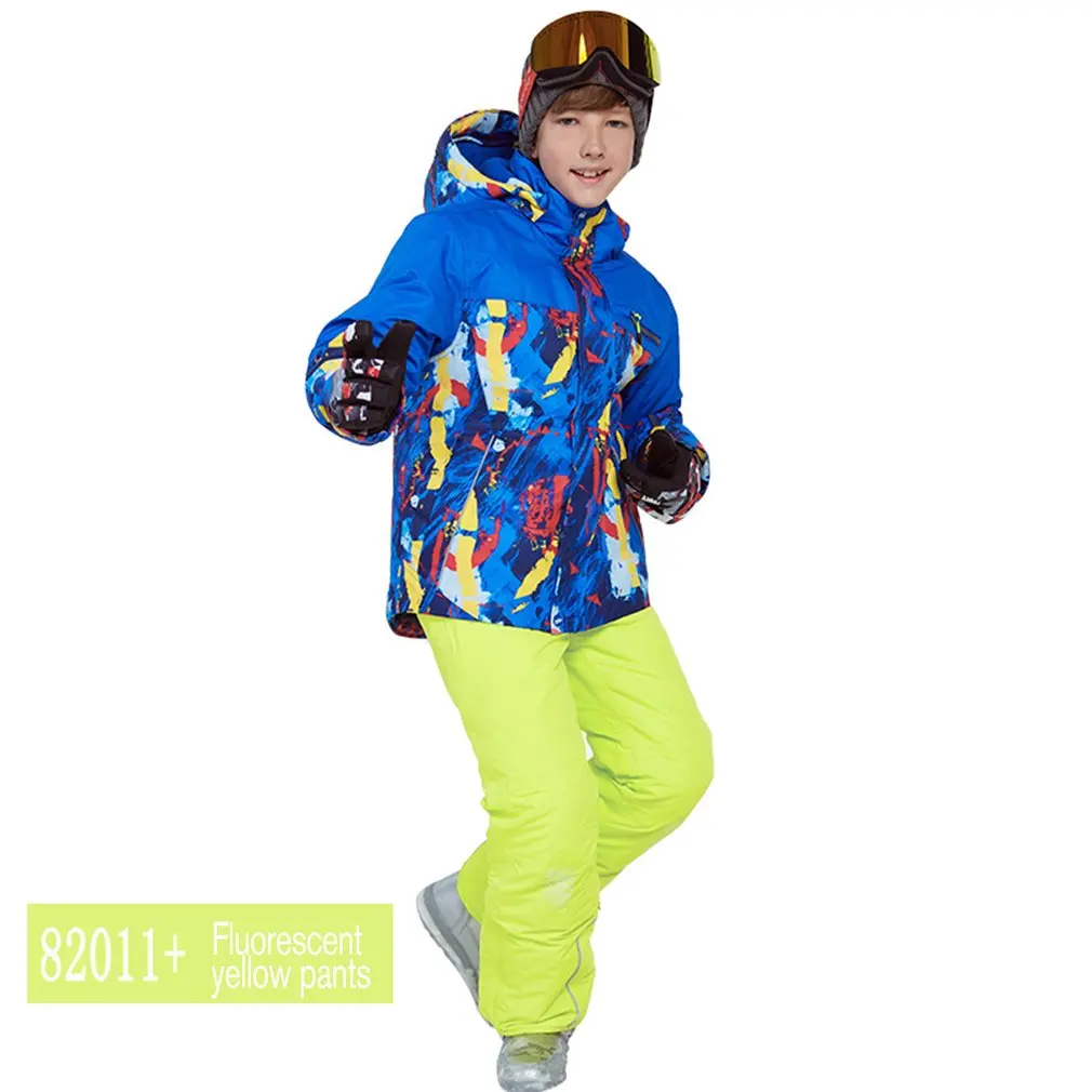 Phibee/лыжный костюм для мальчиков и девочек, комплект из водонепроницаемых штанов и куртки, зимняя спортивная утепленная одежда, детские лыжные костюмы - Цвет: 4