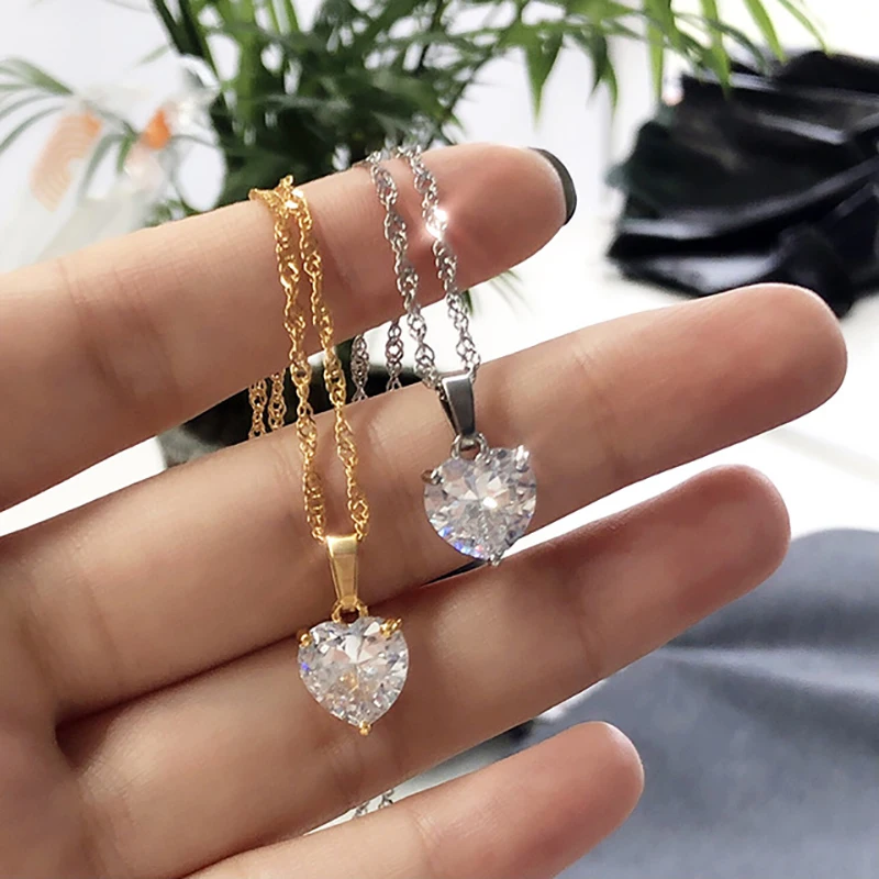 16198-b707dc.jpg Heart Necklaces For Women Stainless Steel Gold Plated Chain Zircon Heart Pendant Choker Necklace Wedding Boho Jewelry Gift Femme - Image 1