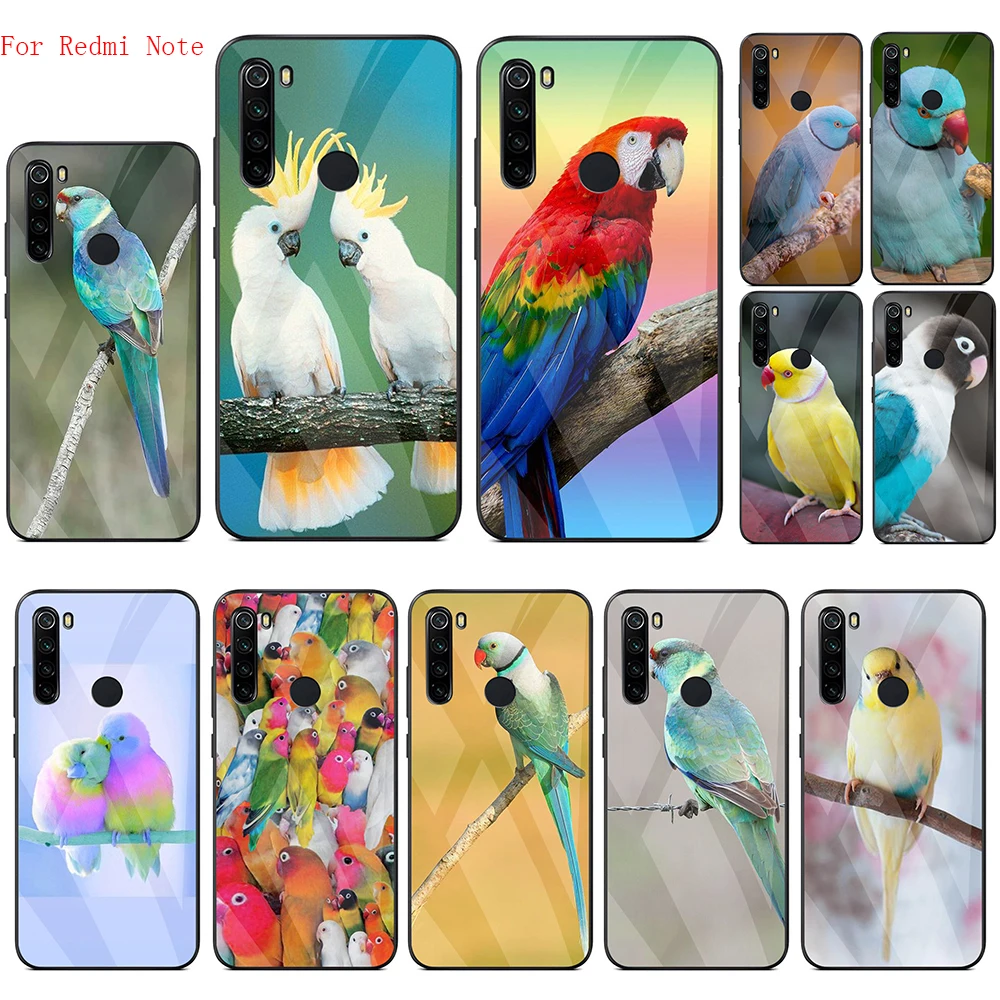 Чехол с закаленным стеклом для Redmi 8 8A Note 5 6 7 8T 9 Pro Max Blue Ringneck Parrot Art | Мобильные