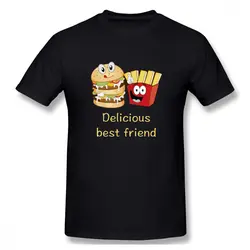 100% хлопок вкусные бургер чипсы лучшие друзья печати повседневные мужские футболки с круглым вырезом Модные мужские базовый с коротким
