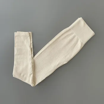 Pantalones de Yoga acanalados de cintura alta para mujer, mallas deportivas sin costuras para Fitness, Control de barriga, mallas de entrenamiento para correr 2