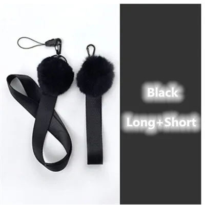 Blacklongshort 1 шт., ремешок для мобильного телефона, шерстяной ремешок для шеи с шариком, анти-потеря, широкополосный ремешок на запястье, веревка для ключей, ID, держатель для карт, ключей для телефона, камеры - Цвет: Blacklongshort