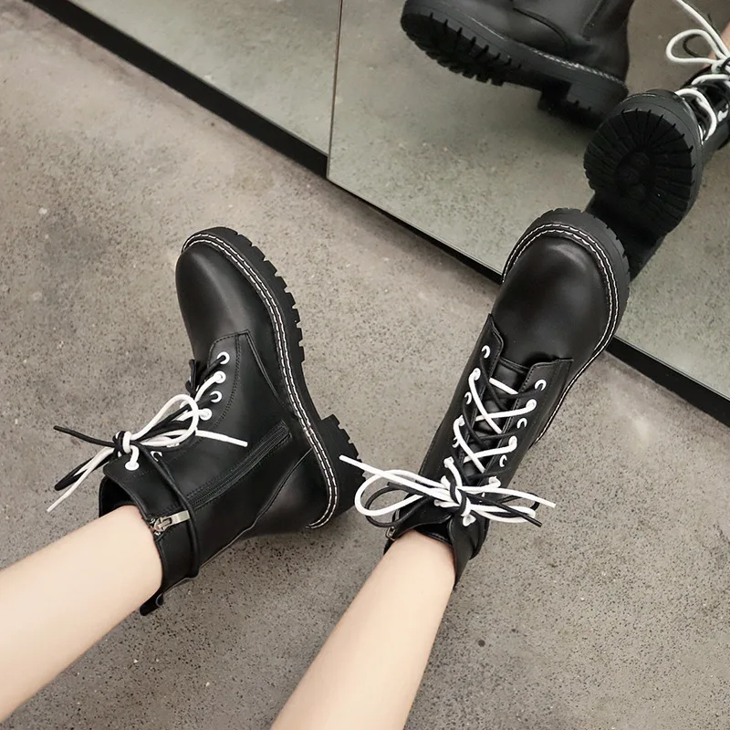 

Martin Boots Women's 2019 Autumn & Winter New Style British-Style Low-Heel Boot Children Lace-up Versatile Locomotive Middle Boo