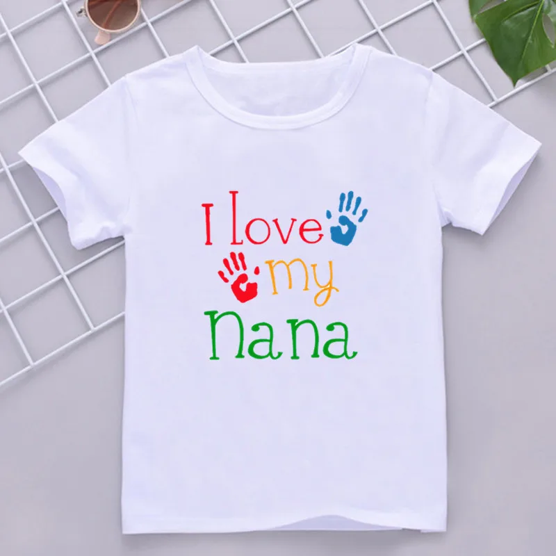 Белый Милые футболки с надписью «I Love My Nana детской летней одежды для мальчиков и девочек, футболка с короткими рукавами белого цвета Повседневное Мягкая футболка детские топы для детей, футболки для грудничков - Цвет: Белый