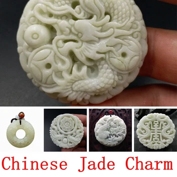 

Natural Reiki Jade Carved crystal Hand Carved Chinese Dragon Phoenix BaGua Lucky Amulet Pendant Free Necklace Fashion Jewelry