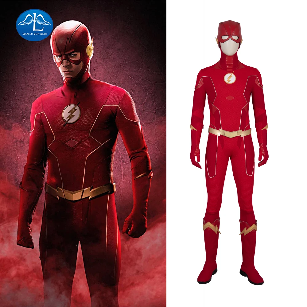 

The Flash Season 6 Cosplay Barry Allen Costume The Flash Halloween Arrowverse Adult Jumpsuit Custom Mask Boots Carnival Red Suit