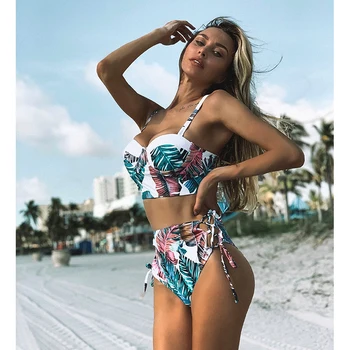 Mujer High Patterned Print Waist Bikini Set 3
