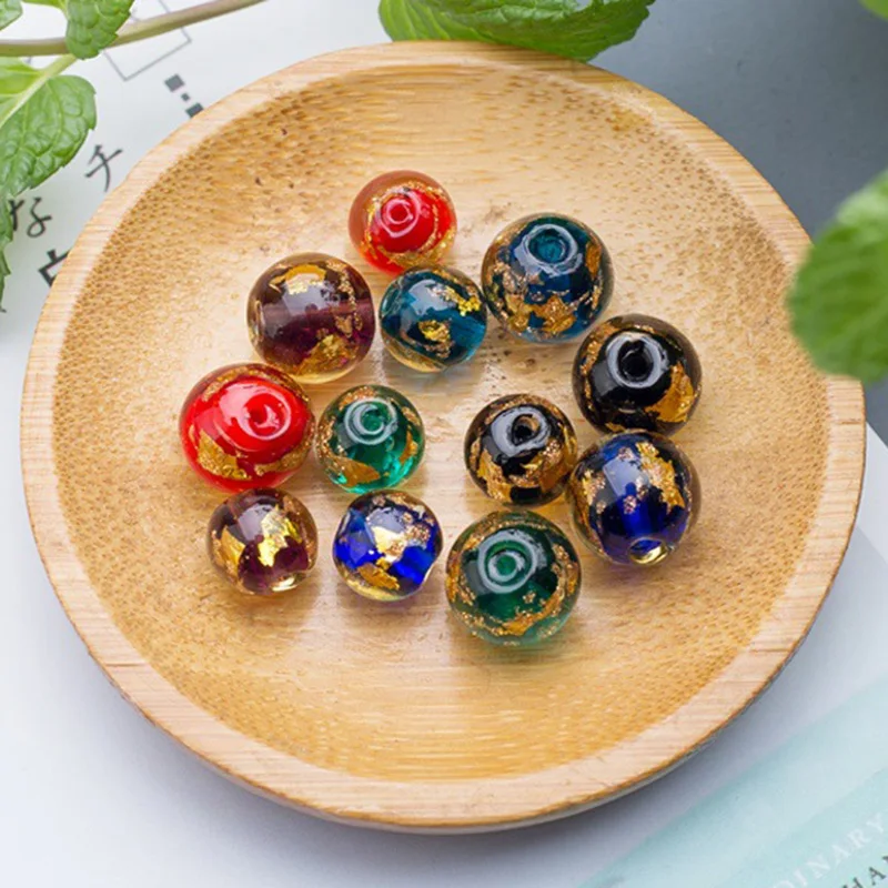 Round 10mm 12mm Gold Foil Pattern Handmade Lampwork Glass Loose Beads for Jewelry Making DIY Crafts Findings Round 10mm 12mm Gold Foil Pattern Handmade Lampwork Glass Loose Beads for Jewelry Making DIY Crafts Findings