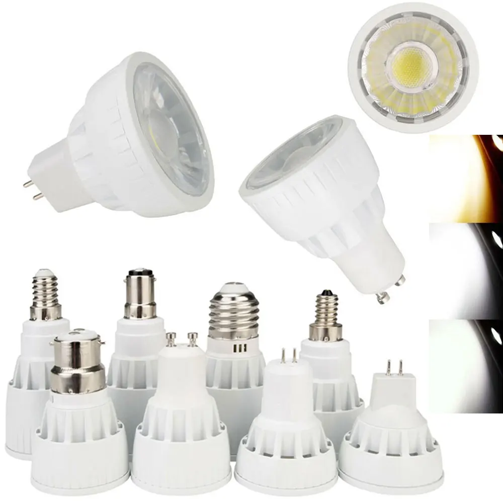Dimmable GU10 COB LED Spotlight 7W MR16 GU5.3 Bulbs Light 110V 220V White Lamp 