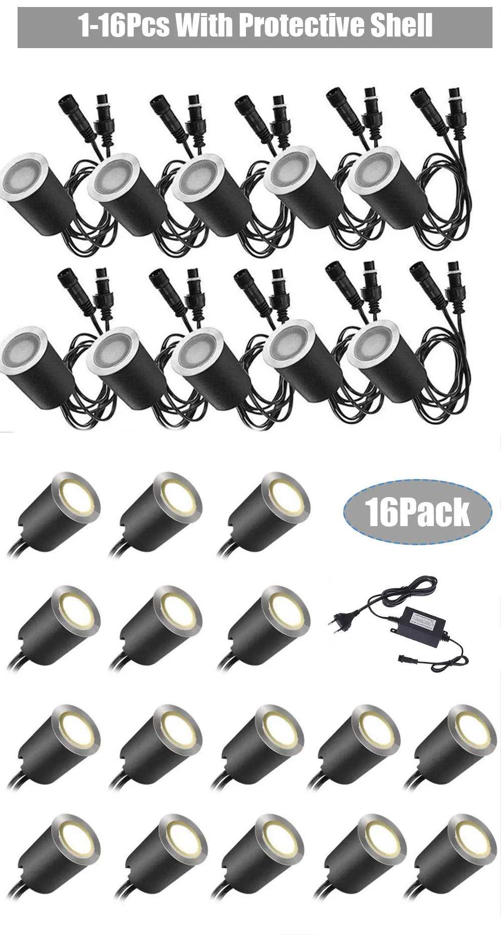 Description Picture 6 of item1-16PCS 12V LED Deck Lights IP67 Waterproof Landscape Deck Lighting Recessed Underground Lamp Garden Pathway Stairs Decoration