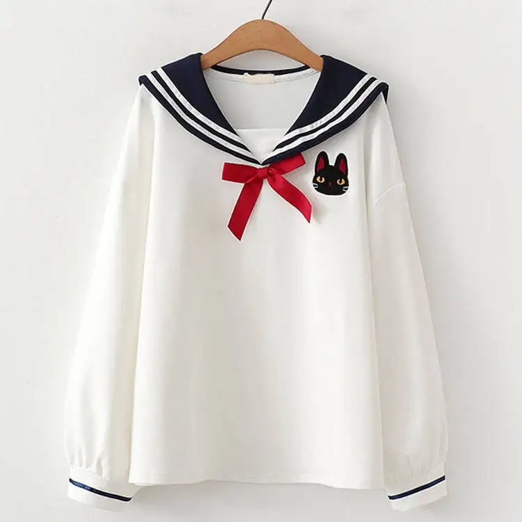 Женские толстовки Ulzzang с мультяшным принтом Kawaii Cat, женские милые осенние толстовки, модные японские худи в стиле Харадзюку, уличная одежда для девочек