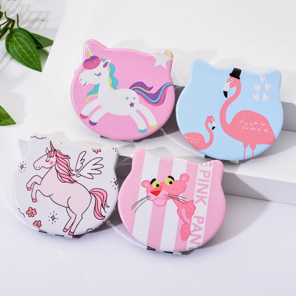 

Vicney Cat Shape Unicorn Makeup Mirror Foldable Double Side Cute Pink Panther Hand Mirror For Make up Students Girl Mini Mirror