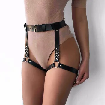 

new Sexy Harajuku Leather Punk Goth Garter Belts Women Leg Ring Suspenders Straps and Detachable O-ring Leg Body Harness garter