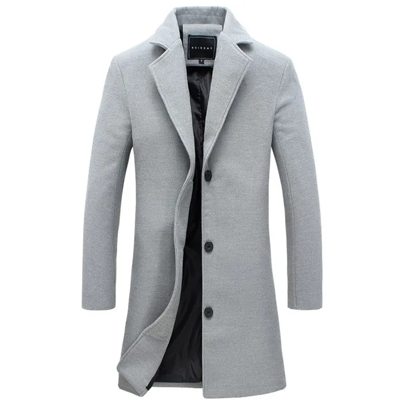 Мужское зимнее пальто размера плюс, модная однотонная верхняя одежда, длинный мужской Тренч, винтажное однобортное деловое Мужское пальто
