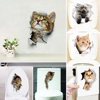 

1Pcs 3D Cats Toilet Stickers Home Decoration DIY Wc Washroom Pvc Posters Kitten Puppy Cartoon Wall Art Decals 25*16.5CM