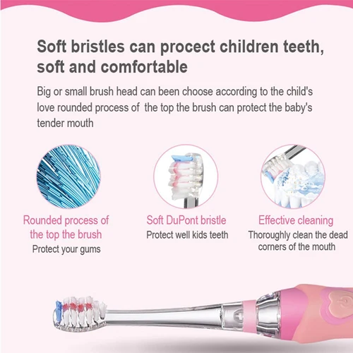 Seago 전동 칫솔 어린이를위한 다채로운 LED 손전등 16000 스트로크 주파수 Dupont Bristle 2 헤드 시간 음파 진동 3