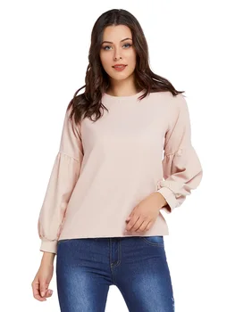 

Fadzeco 2019 autumn and winter new women's fashion shirt solid color lantern sleeve sweater long-sleeved T-shirt