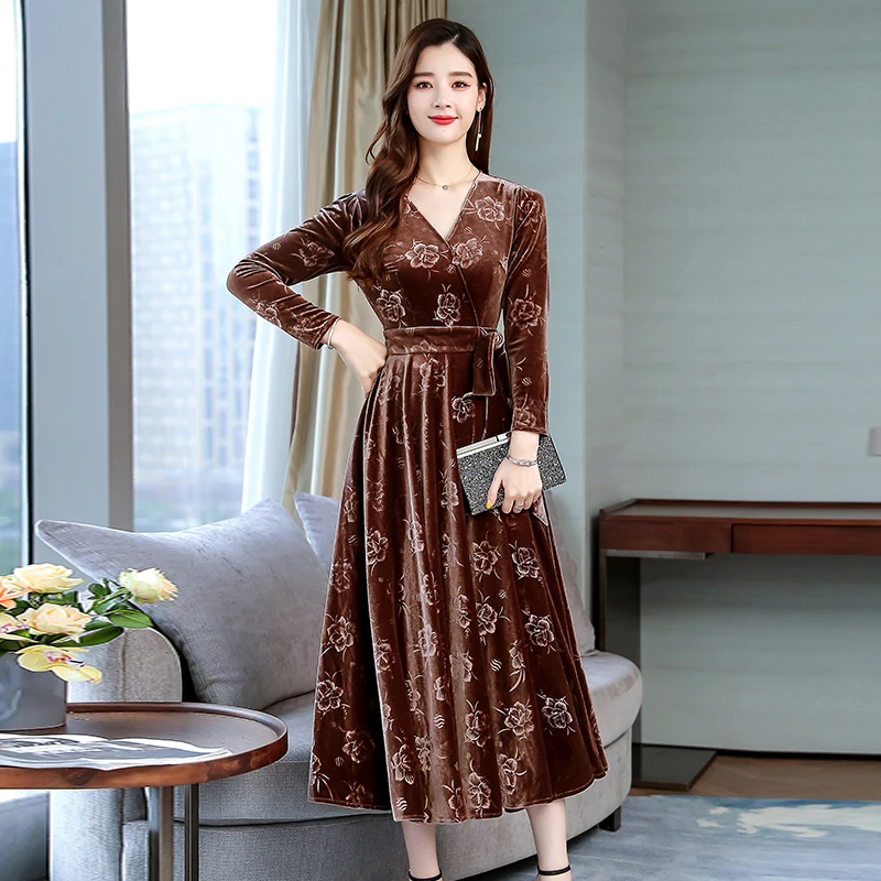 Flash Deals i2HsK 2019 Autumn New Arrival High Quality Elegant Hot Sale V Collar Woman Pleuche Long Dress Plus Size M 3XL Flash Deals i2HsK 2019 Autumn New Arrival High Quality Elegant Hot Sale V Collar Woman Pleuche Long Dress Plus Size M 3XL