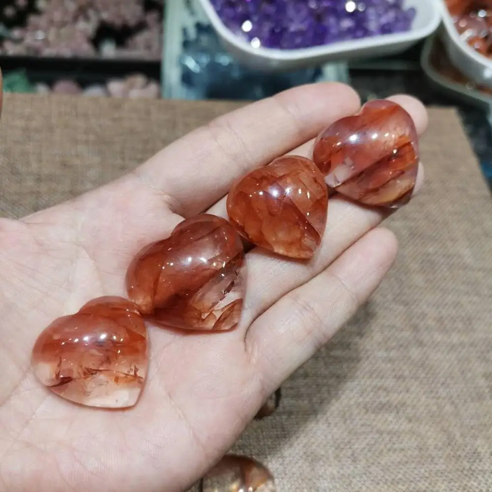 1pc Heart Shaped Natural Fire quartz Stone Red Quartz Specimens Healing | Дом и сад