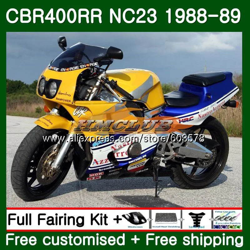 CBR400 RR для HONDA NC23 CBR400RR 1988 1989 1990 1991 1992 1993 96CL. 53 CBR 400 RR 400RR 88 89 90 91 92 93 Обтекатели синего и желтого цвета