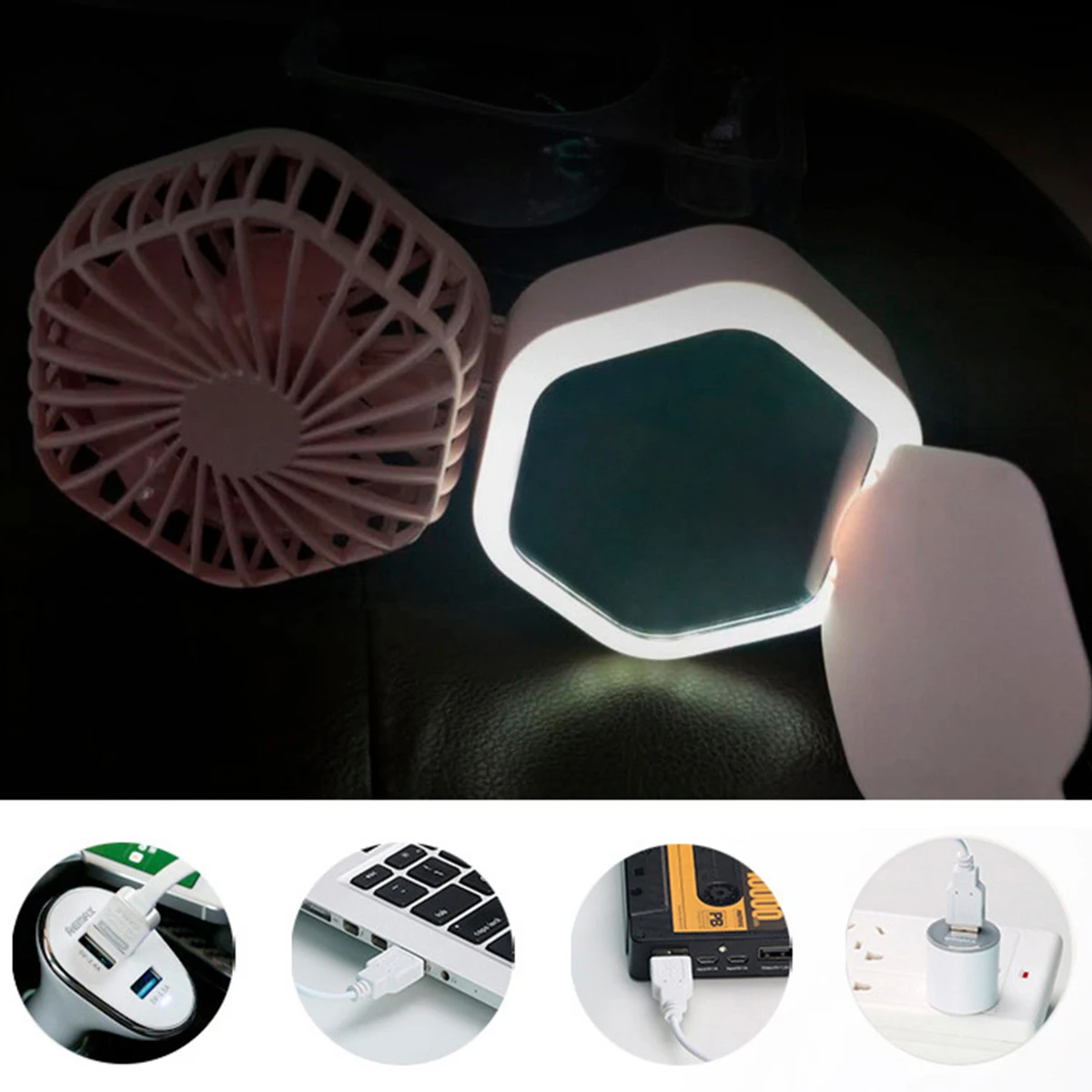 SOONHUA 4-в-1 мини USB Фен Вентилятор 3 скорости ветра вентилятор с зеркалом для макияжа светодиодный ночник для кемпинга на открытом воздухе On-The-Go
