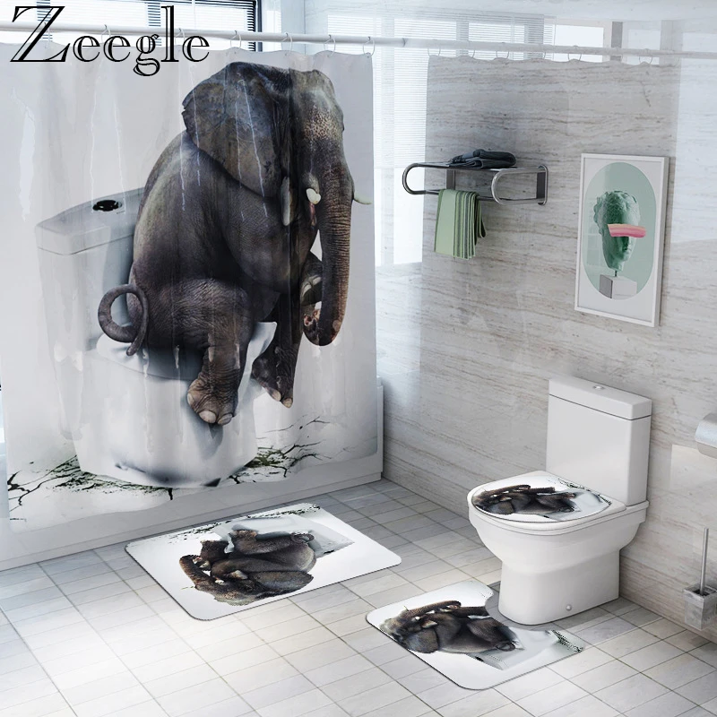 Zeegle Bathroom Curtain Waterproof Shower Curtain Anti-slip Bathroom
Carpet Set Washable Toilet Rug Absorbent Bath Mat Set
