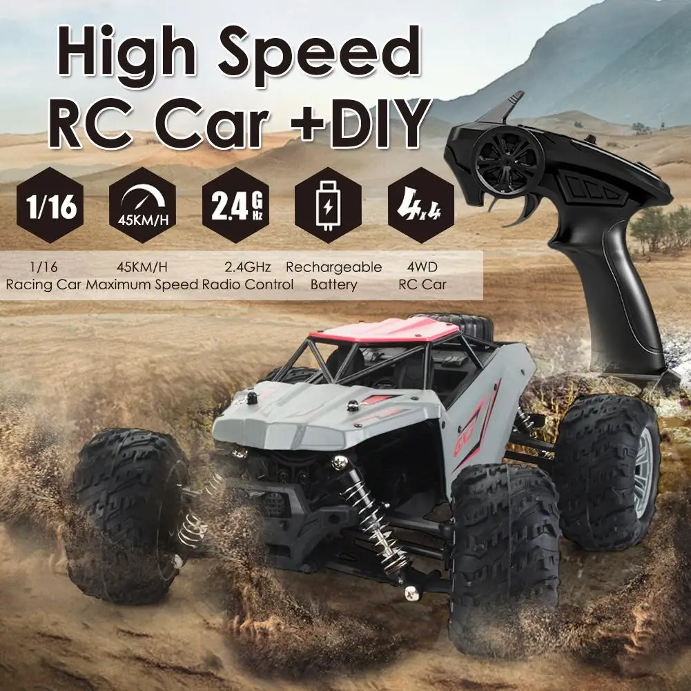 Машинка с дистанционным управлением перезаряжаемая DIY 4WD 1/16 гоночный автомобиль Грузовик внедорожник электрическая игрушка с 45 км/ч скорость 20+ мин играть