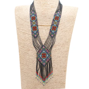 

Go2boho Native Jewelry American Bohemian Miyuki Seed bead Necklace Jewellery Handmade Beads Woven Long Tassel Necklaces Wholesal