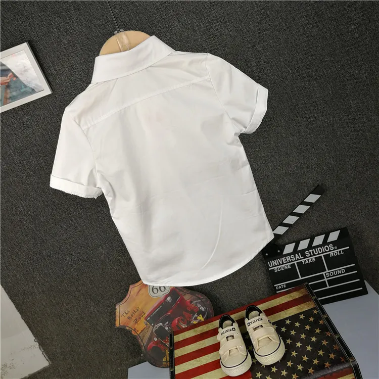 Новая стильная летняя одежда для мальчиков белая рубашка с короткими рукавами Детская универсальная черная приталенная рубашка поколение полных