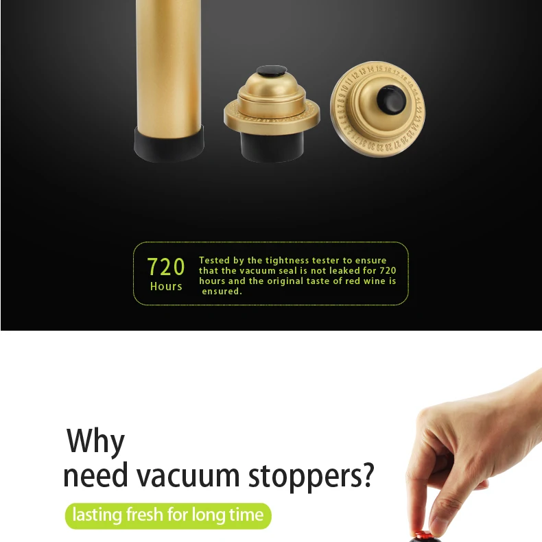 Vacuum Wine Bottle Stopper Vacuum Preserver for Stop-Air to Keep Wine Fresh Pack of 2 with Black and White Pair Gift for Wine Lover bronze