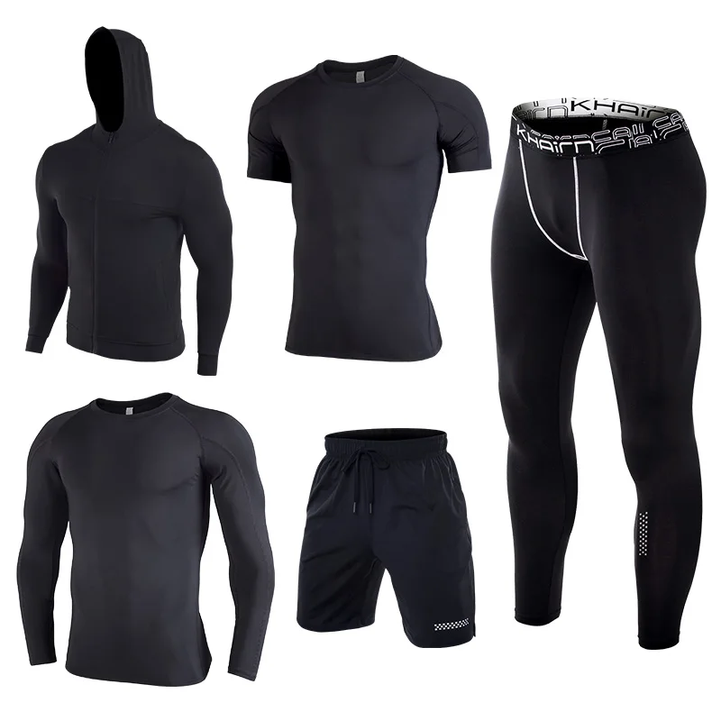 901 all black 5 шт. эластичный сухой подходят для тренировки бега спортивный набор Мужская спортивная одежда беговой костюм спортивные колготки тренировочная одежда спортивный костюм - Цвет: 901 all black