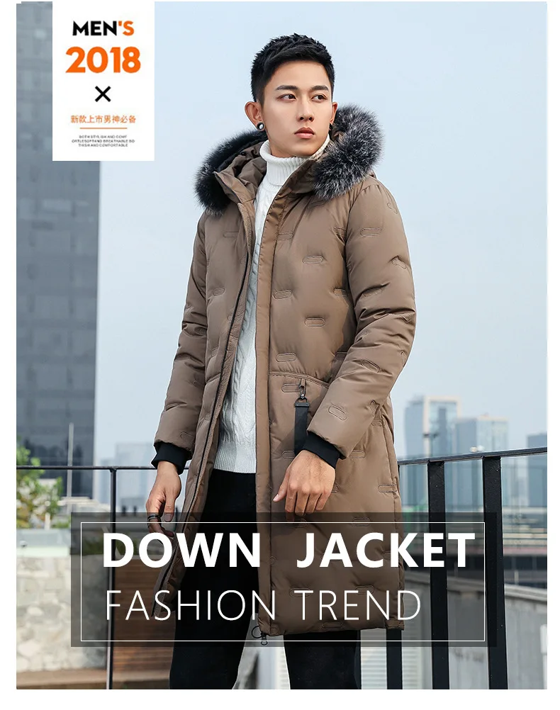 Стиль, мужская одежда в Корейском стиле, толстая, средней длины, приталенная, с воротником из лисьего меха, с хлопковой подкладкой, Трендовое пальто, мужская одежда 918-77
