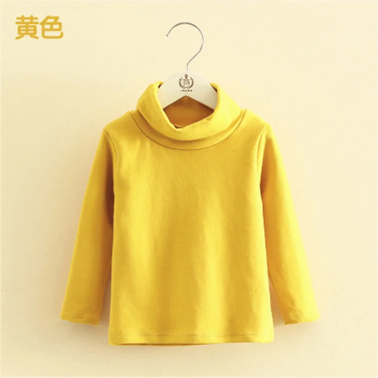 yellow V-TREE-зимняя футболка для мальчиков рубашки с длинными рукавами для девочек Детская футболка с высоким воротником, однотонные топы для детей от 3 до 8 лет - Цвет: yellow