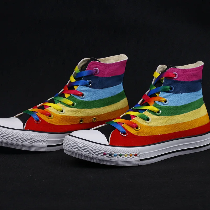 Радужная обувь женская модная обувь на шнуровке Harajuku Lovers Rainbow Повседневная парусиновая обувь для взрослых Повседневная разноцветная обувь женские кроссовки на плоской подошве