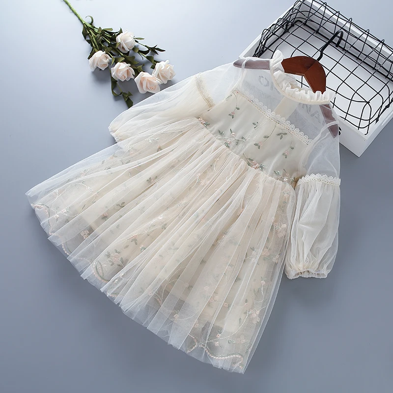 Girls Dress 3-7 Year Girl Clothes Spring Autumn Chiffon Mesh Lace Floral Kid Children Girl Princess Dresses
