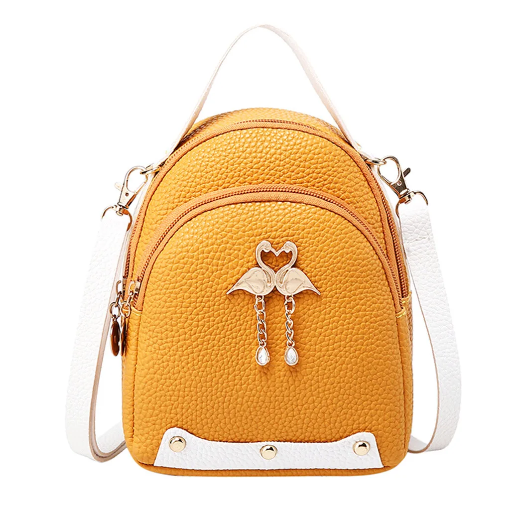 25# Модный женский Одноцветный кожаный рюкзак с маленьким лебедем, сумка через плечо, мини-рюкзаки для девочек, маленький женский рюкзак - Цвет: Yellow