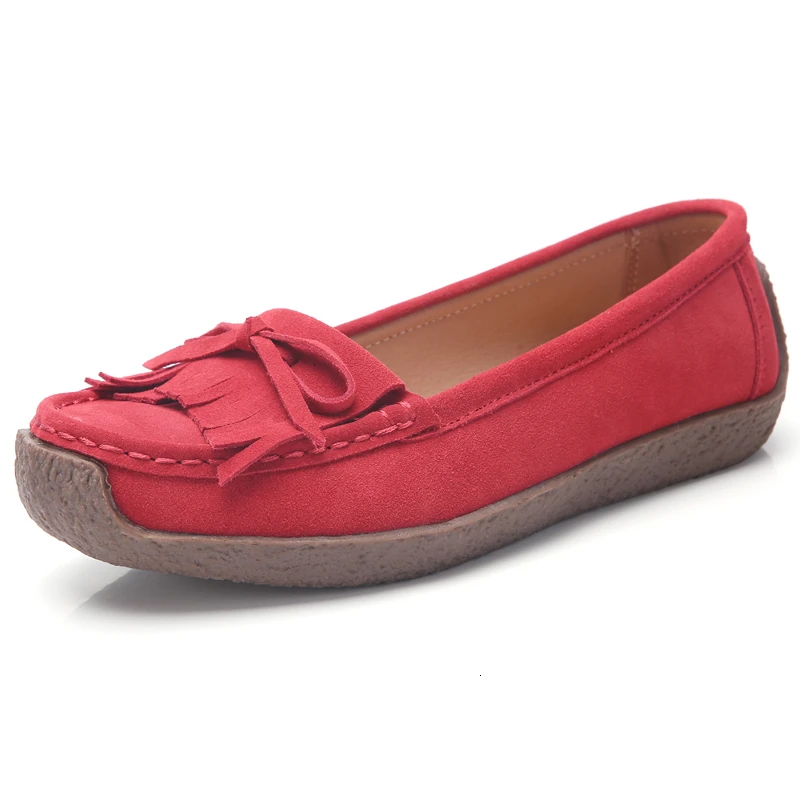 Женская обувь на плоской подошве; женская обувь без застежки; замшевые кроссовки из натуральной кожи с бахромой; повседневная обувь на плоской подошве в винтажном стиле; 6 цветов; большие размеры - Цвет: Красный