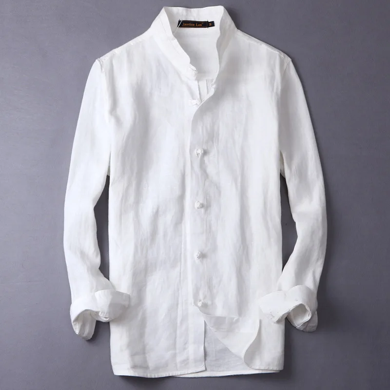 Рубашки для мужчин 100% лен Осенняя рубашка на каждый день Длинный рукав рубашки