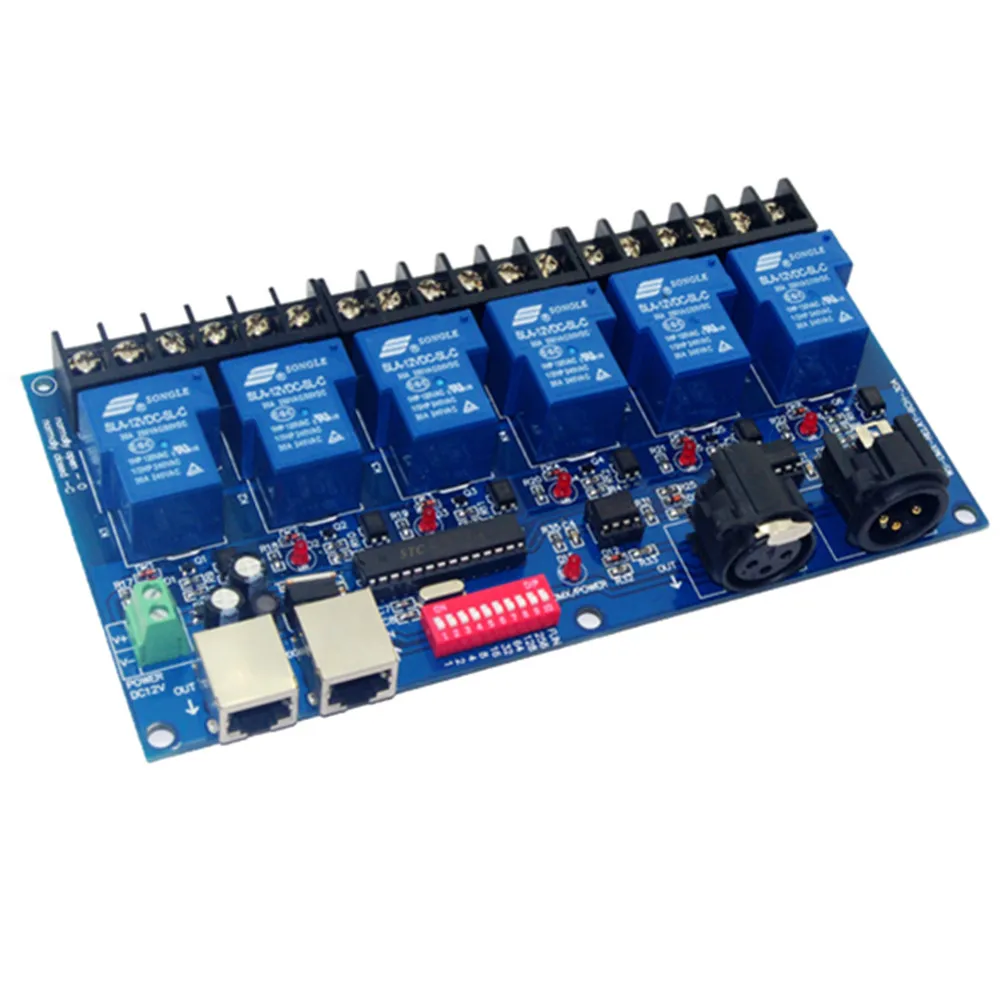 6CH 6-канальный реле DMX512 контроллер RJ45 XLR Сделано в Китае 6 способ релейный переключатель(max 30A) DMX512 декодер диммер