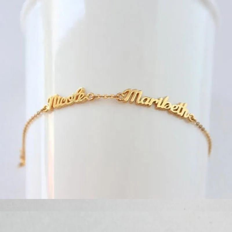 

Custom Name Bracelets Double Names Bracelets For Women Gold Chain stainless steel jewelry two Nameplate Silver Jewelry BFF