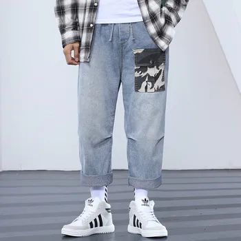 

Jeans Men 2020 New Men's jeans Japanese Wide leg pants Draped Retro Camouflage Pocket Overalls Tide brand Nine pants