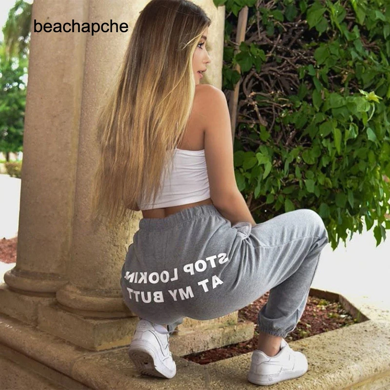 cilia Variant Opdater Beachapche Sweat Pants Women Letter Stop Looking At My Butt Sweatpants  Joggers Dropshipping Hip Hop Black High Waist - Pants & Capris - AliExpress